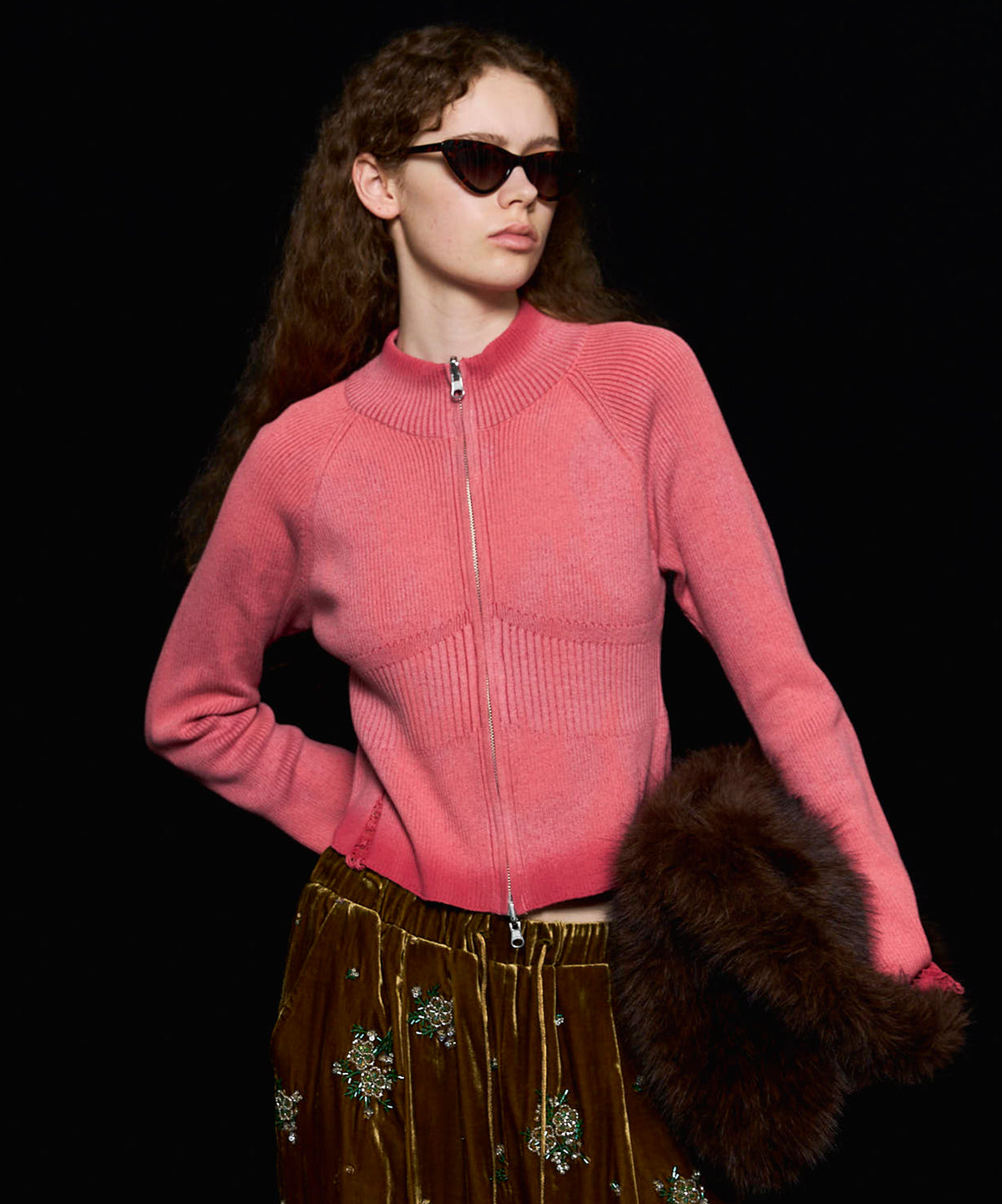 Reversible Pigment Zip Cardigan