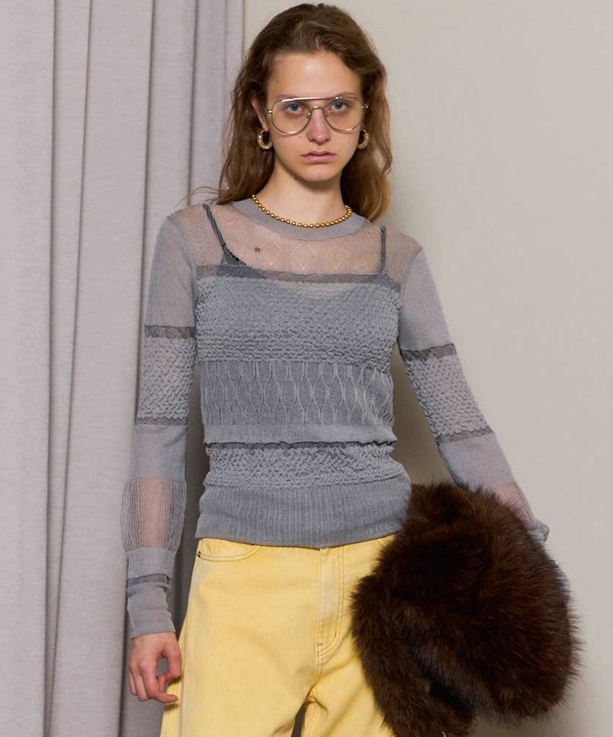 Sheer Smocked Knit Pullover