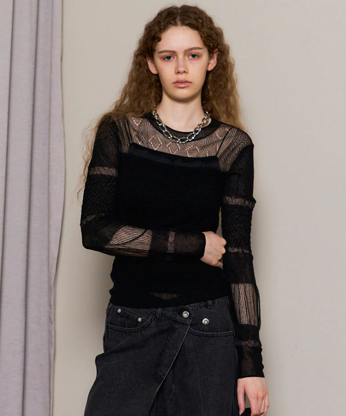 Sheer Smocked Knit Pullover