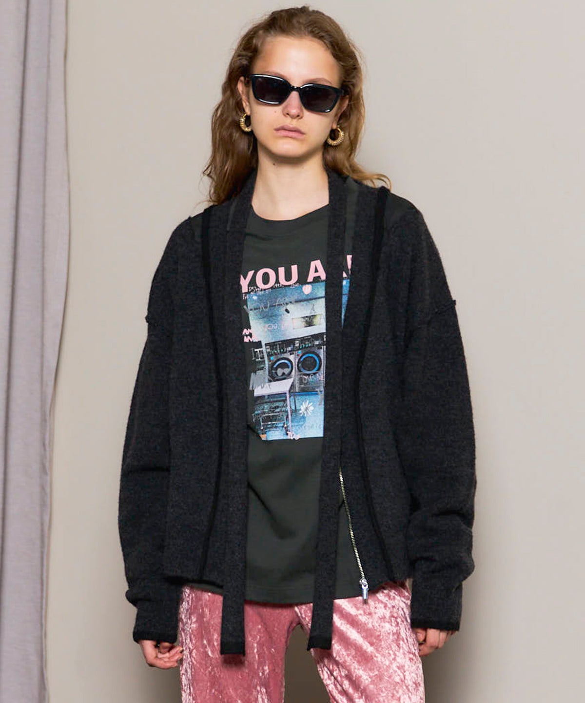 With Stall Tulle Slit Cardigan