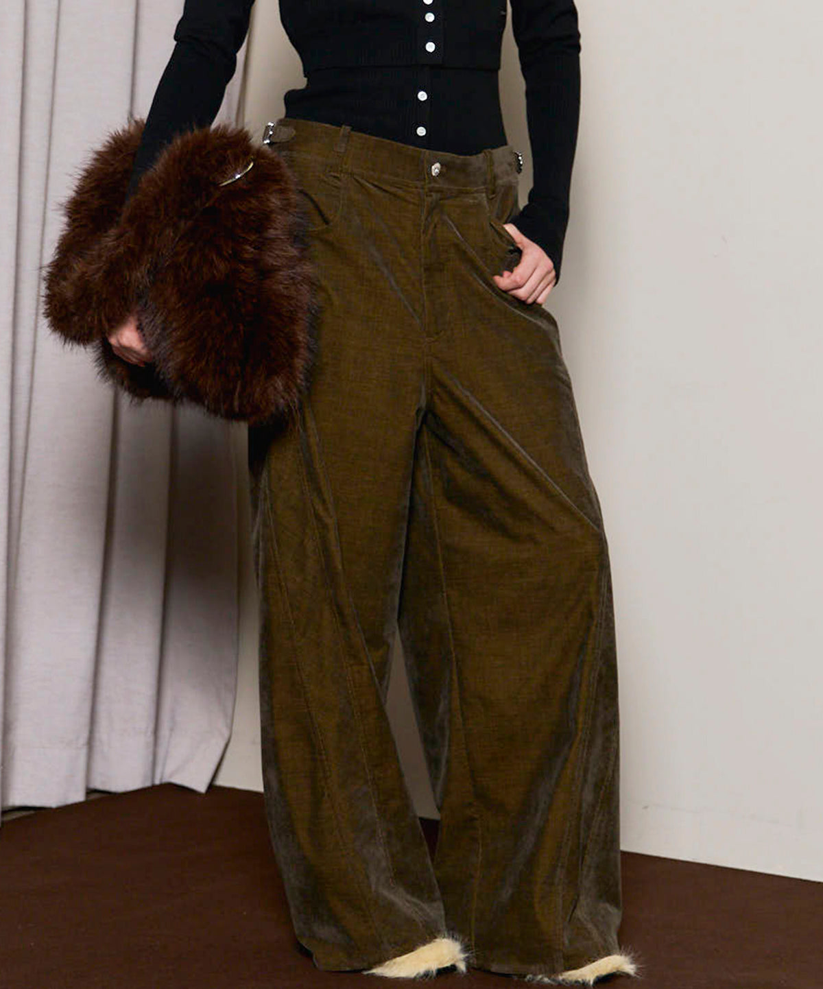 Chambray Corduroy Wide Pants