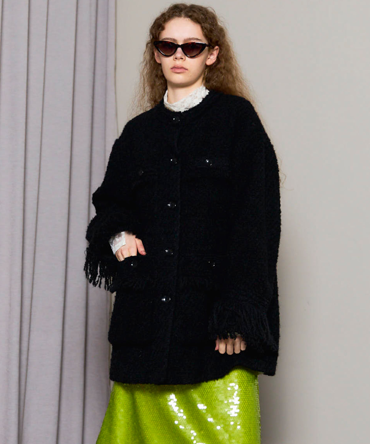 Fringe Tweed Jacket Coat