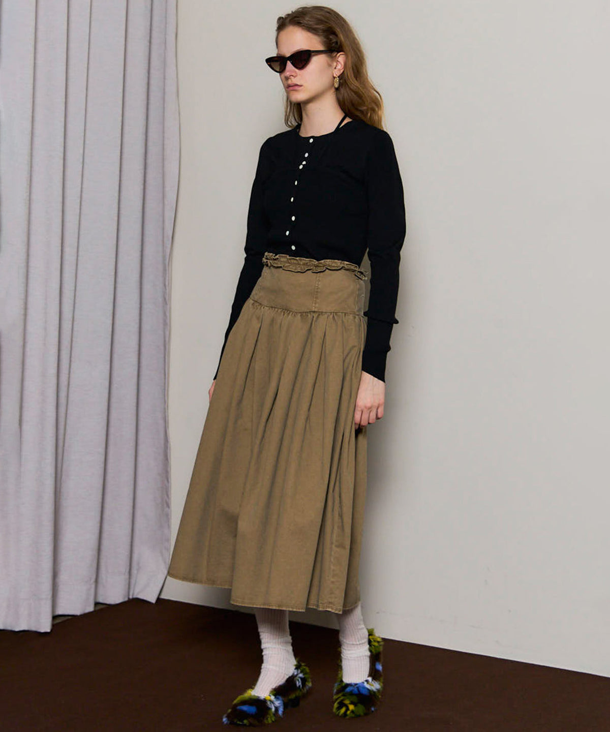 Waist Frill Mid-length Skirt