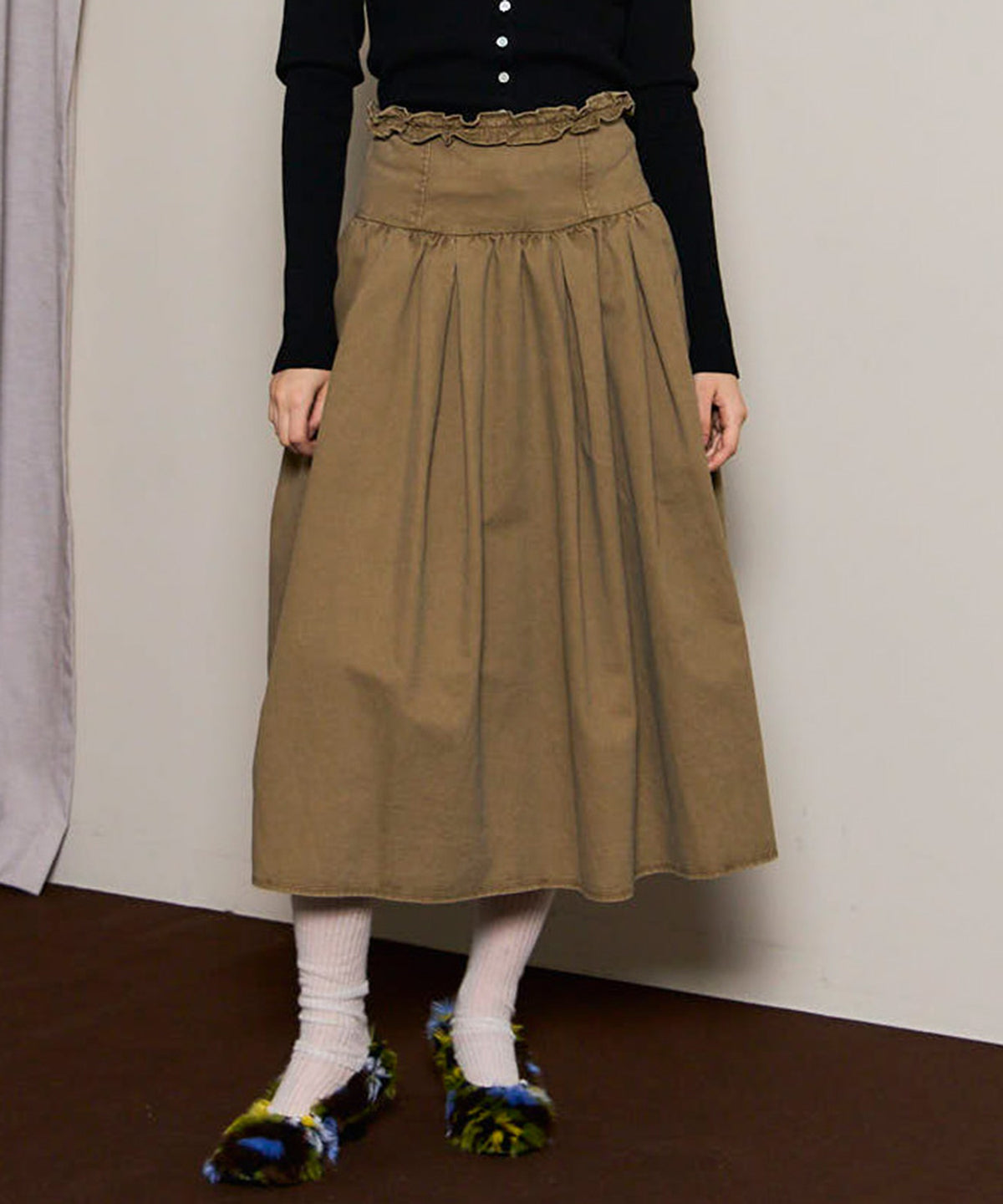 Waist Frill Mid-length Skirt