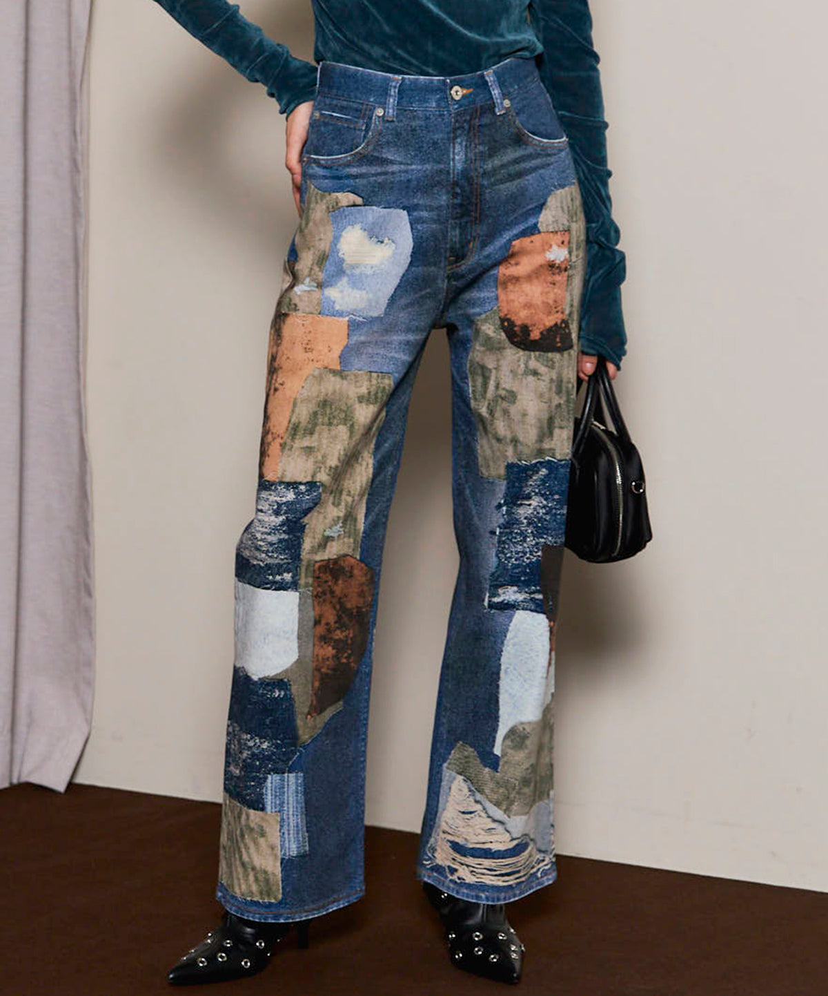 [25AUTUMN PRE-ORDER] Patchwork Printed Denim Pants
