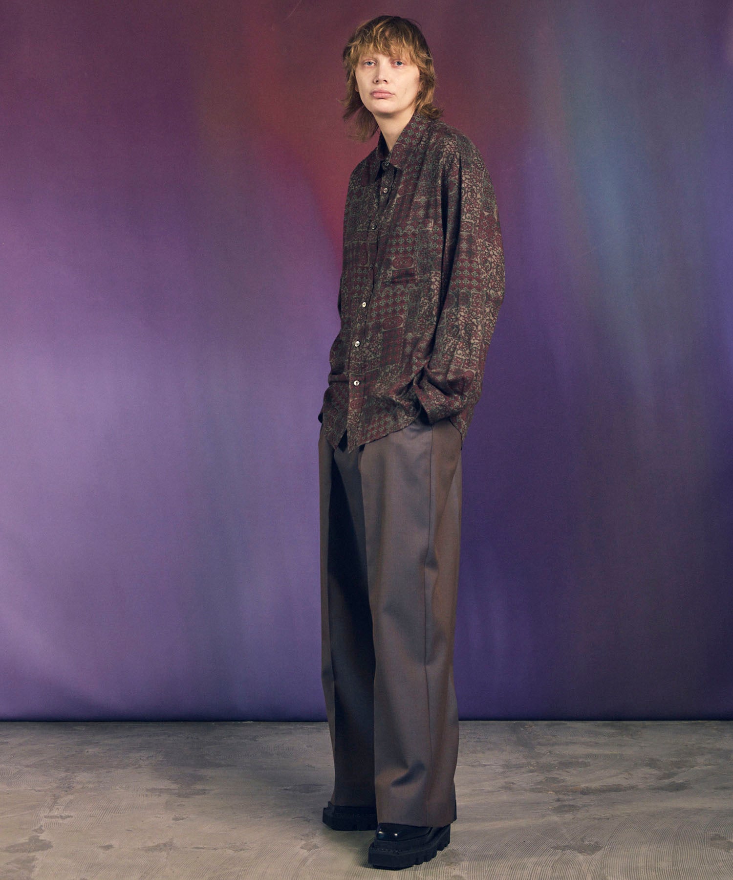 4 가지 색상 샹 브레이 세탁 가능한 양모 프라임 전역의 두 개의 턱 넓은 바지