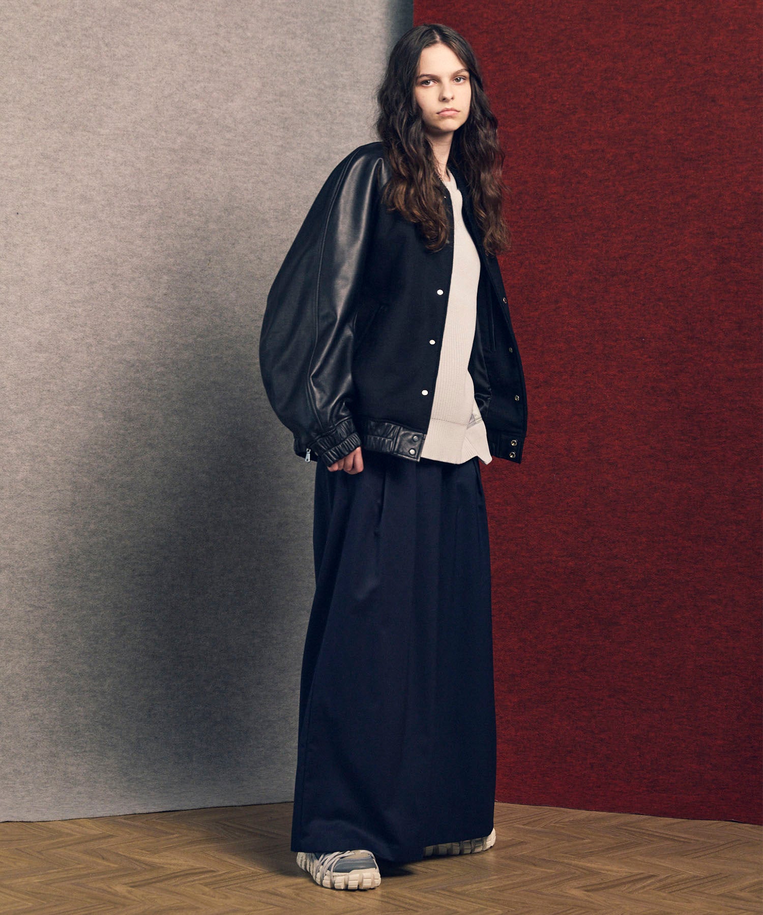 Sheep Leather Melton Combination Stadium Jacket