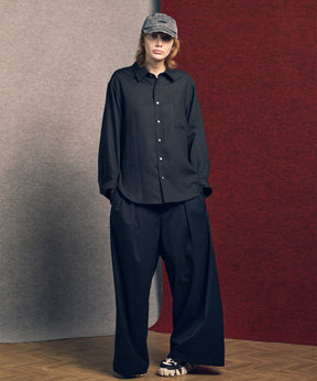 羊毛混合光滑的宽宽松裤子