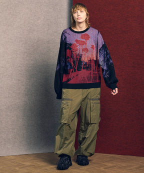 주요 현대 미술 승무원 넥 니트 풀오버