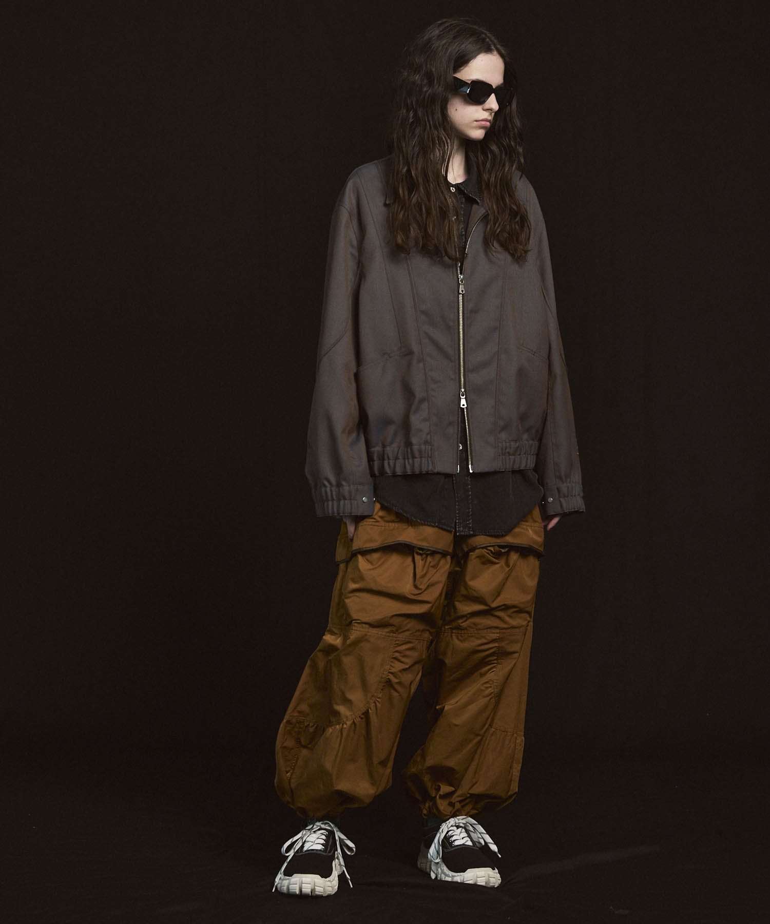 Gather Curved Switching Wide Pants