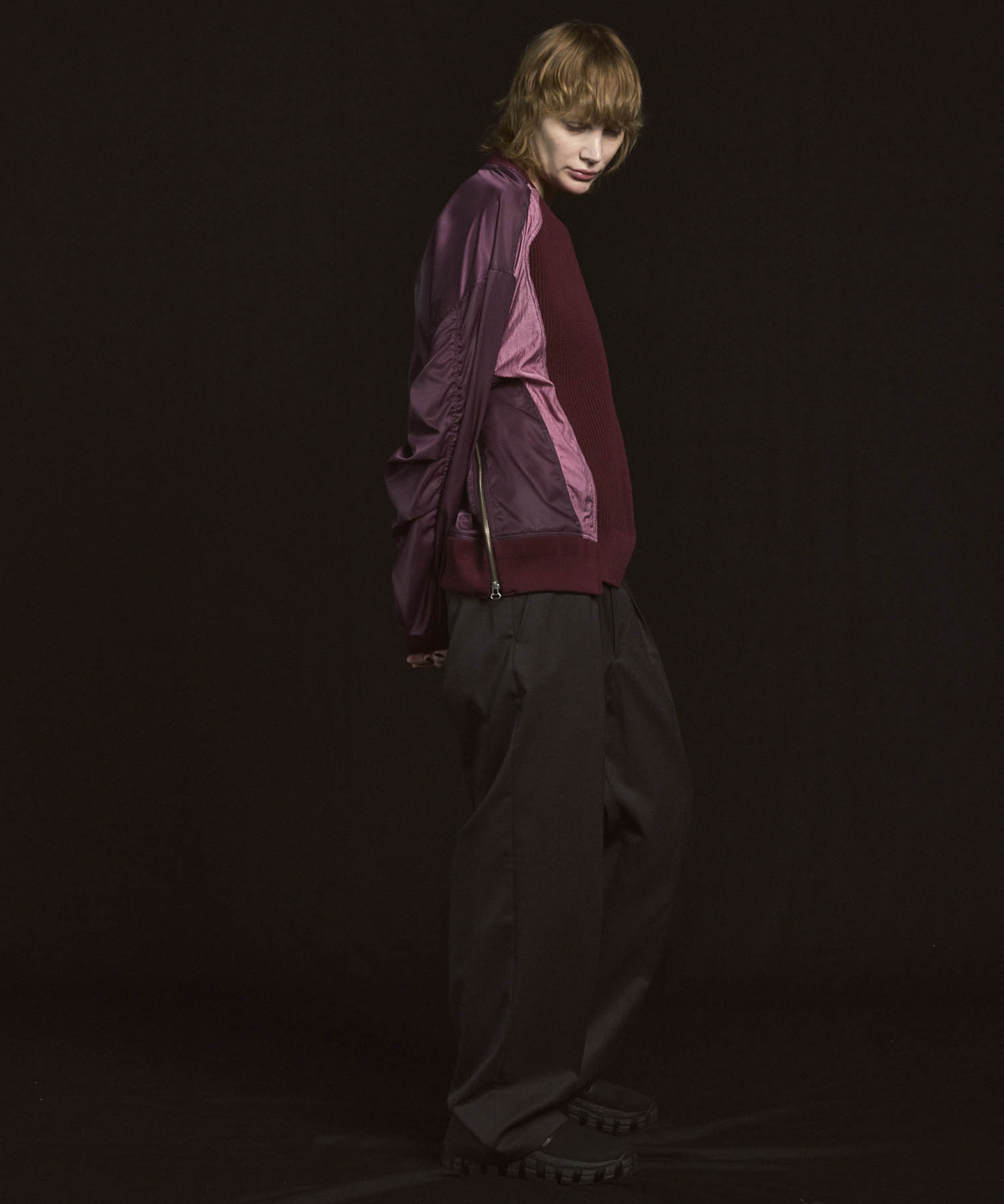 编织组合额叶套头衫