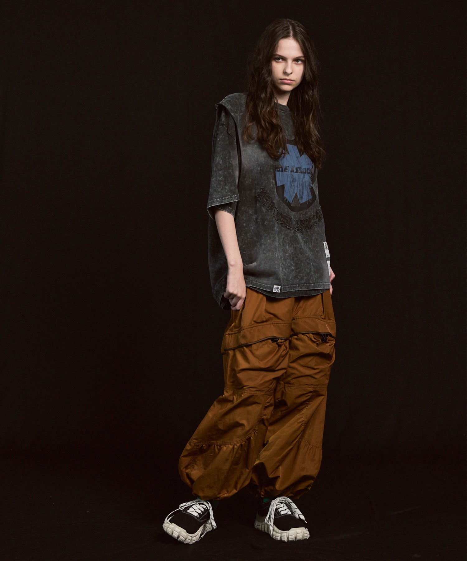 Gather Curved Switching Wide Pants