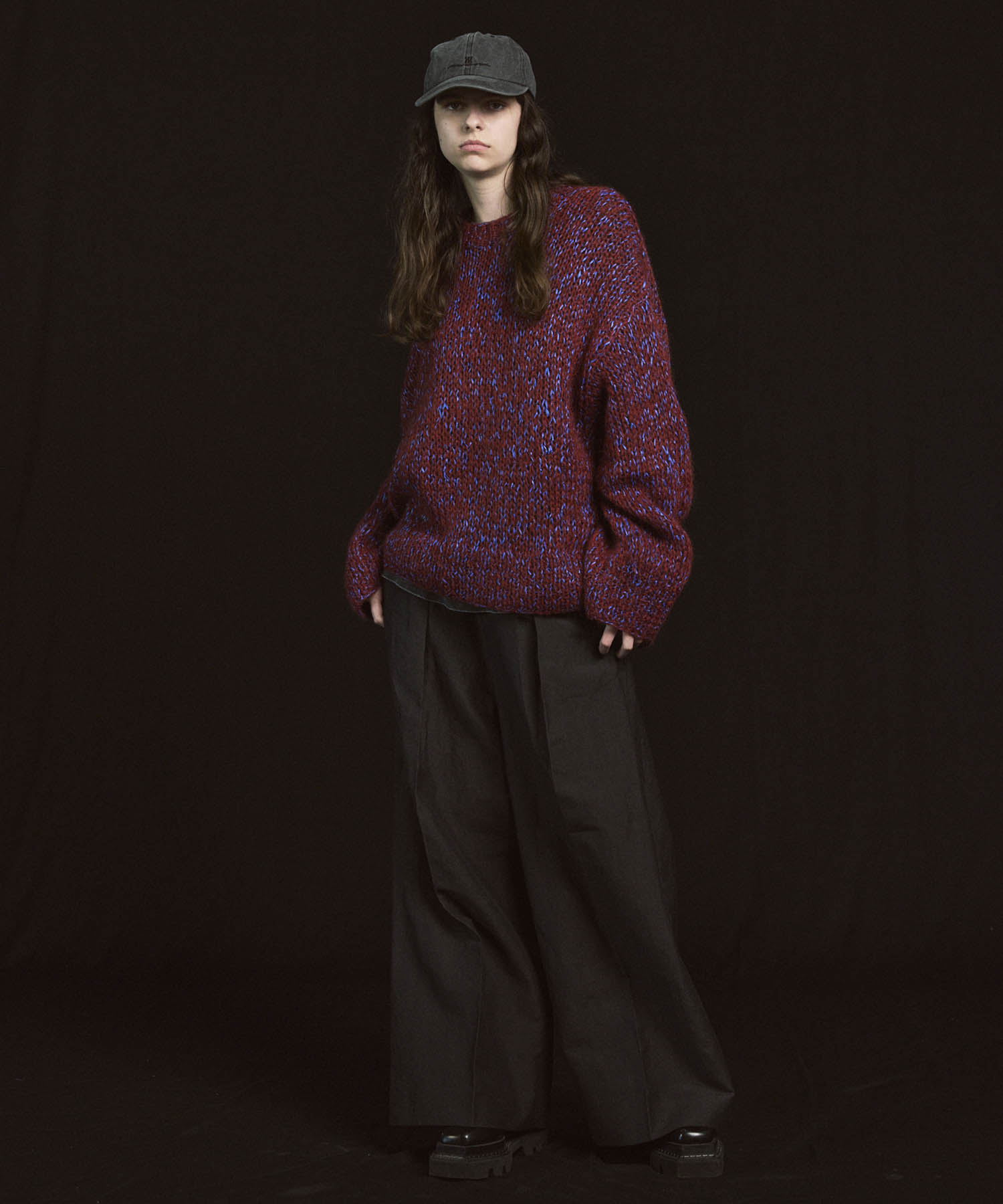 Tape Yarn Mix Hand Knitting Prime-Over Crew Neck Knit Pullover