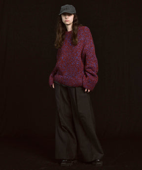 Tape Yarn Mix Hand Knitting Prime-Over Crew Neck Knit Pullover