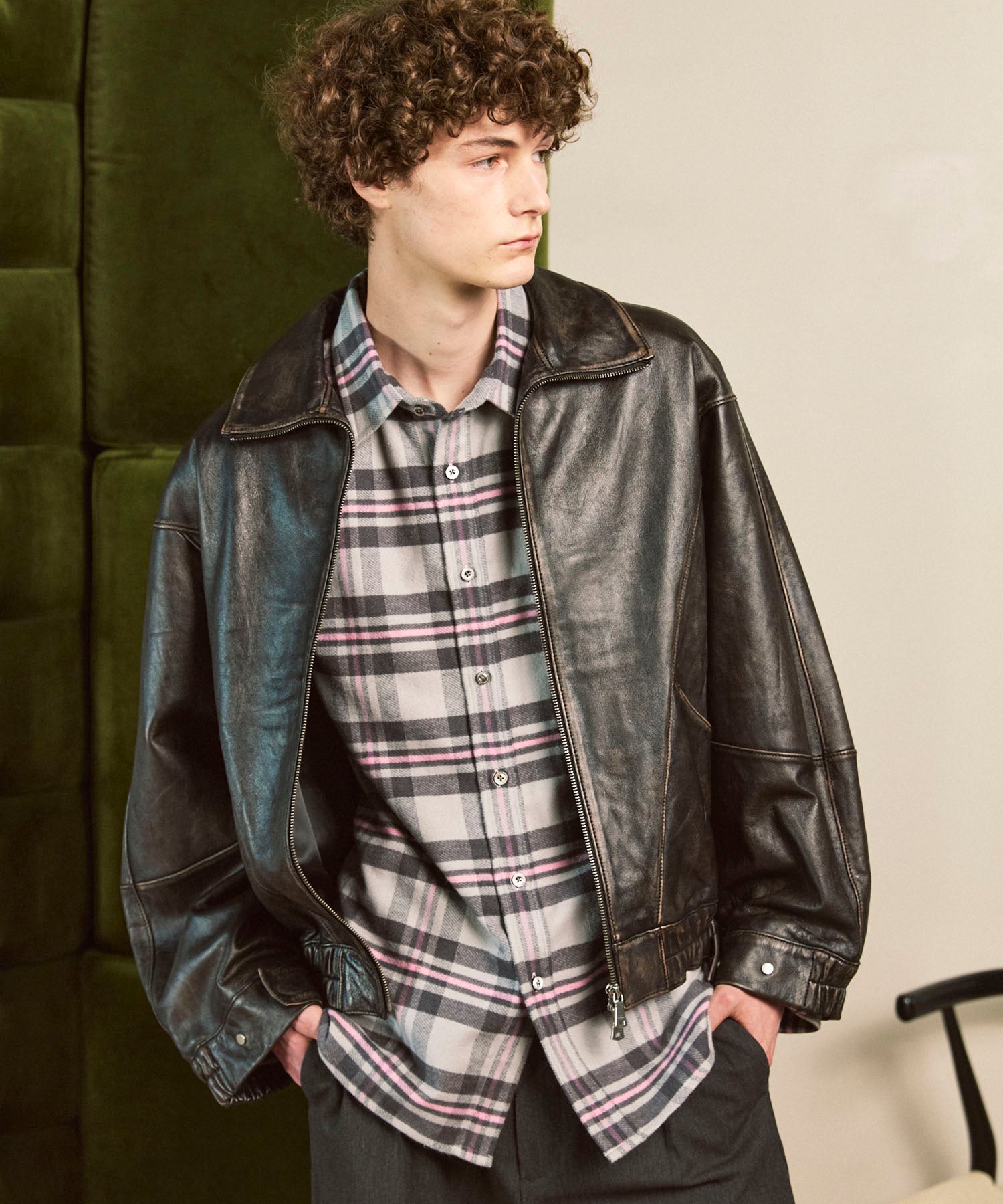 Sheep Leather Stand Collar Blouson