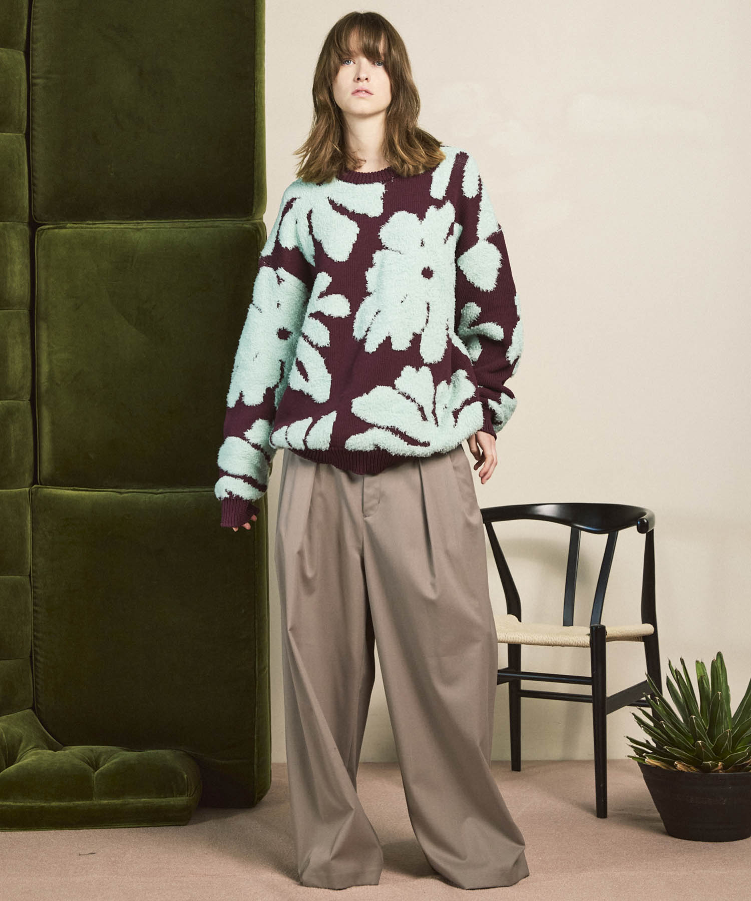 [25AW PRE-ORDER] Botanical Jacquard Prime-Over Crew Neck Knit Pullover