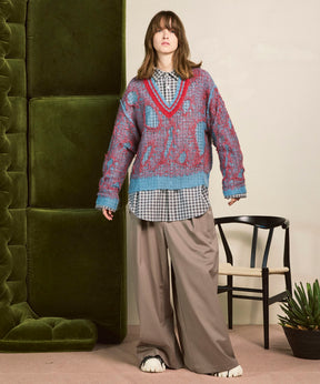 羊毛混合光滑的宽宽松裤子