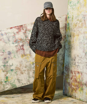 Tape Yarn Mix Hand Knitting Prime-Over Crew Neck Knit Pullover