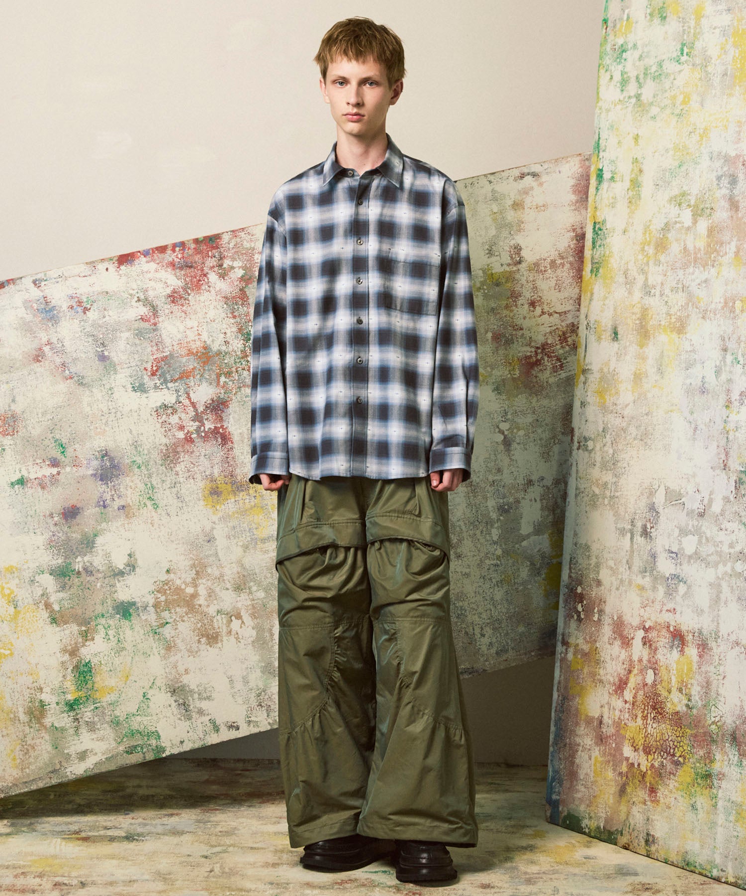 Gather Curved Switching Wide Pants