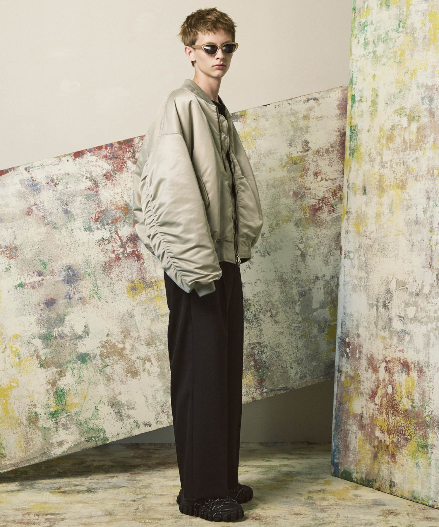 4 Colors Chambray Washable Wool Prime-Wide One Tuck Wide Pants