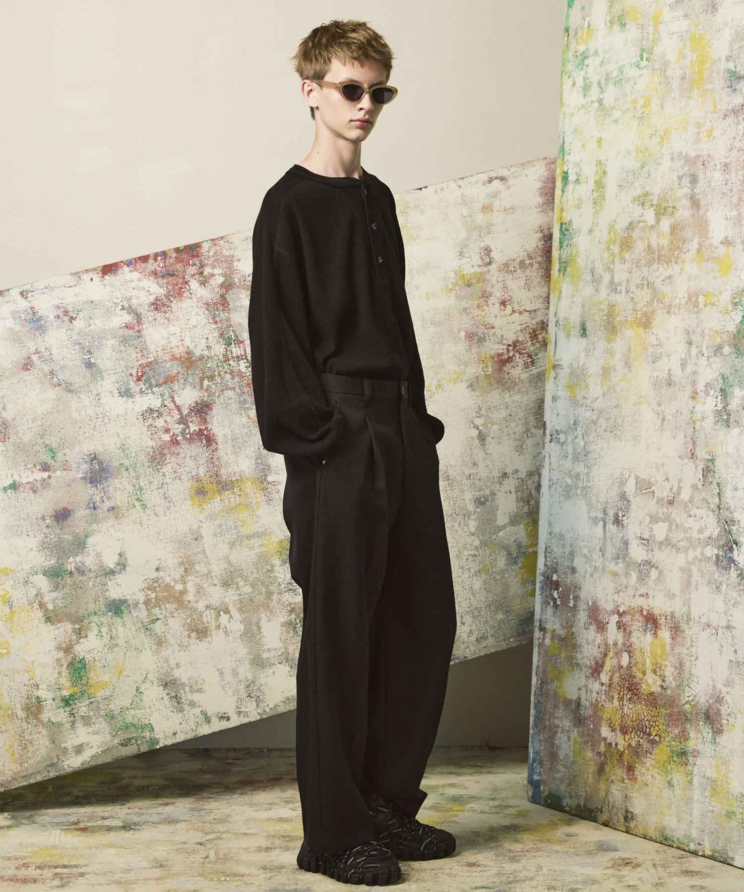 4 Colors Chambray Washable Wool Prime-Wide One Tuck Wide Pants