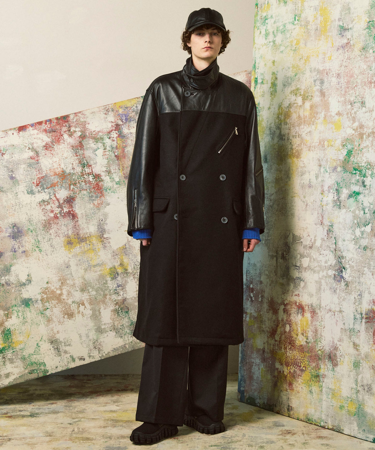 Sheep Leather Melton Combination Chester Coat