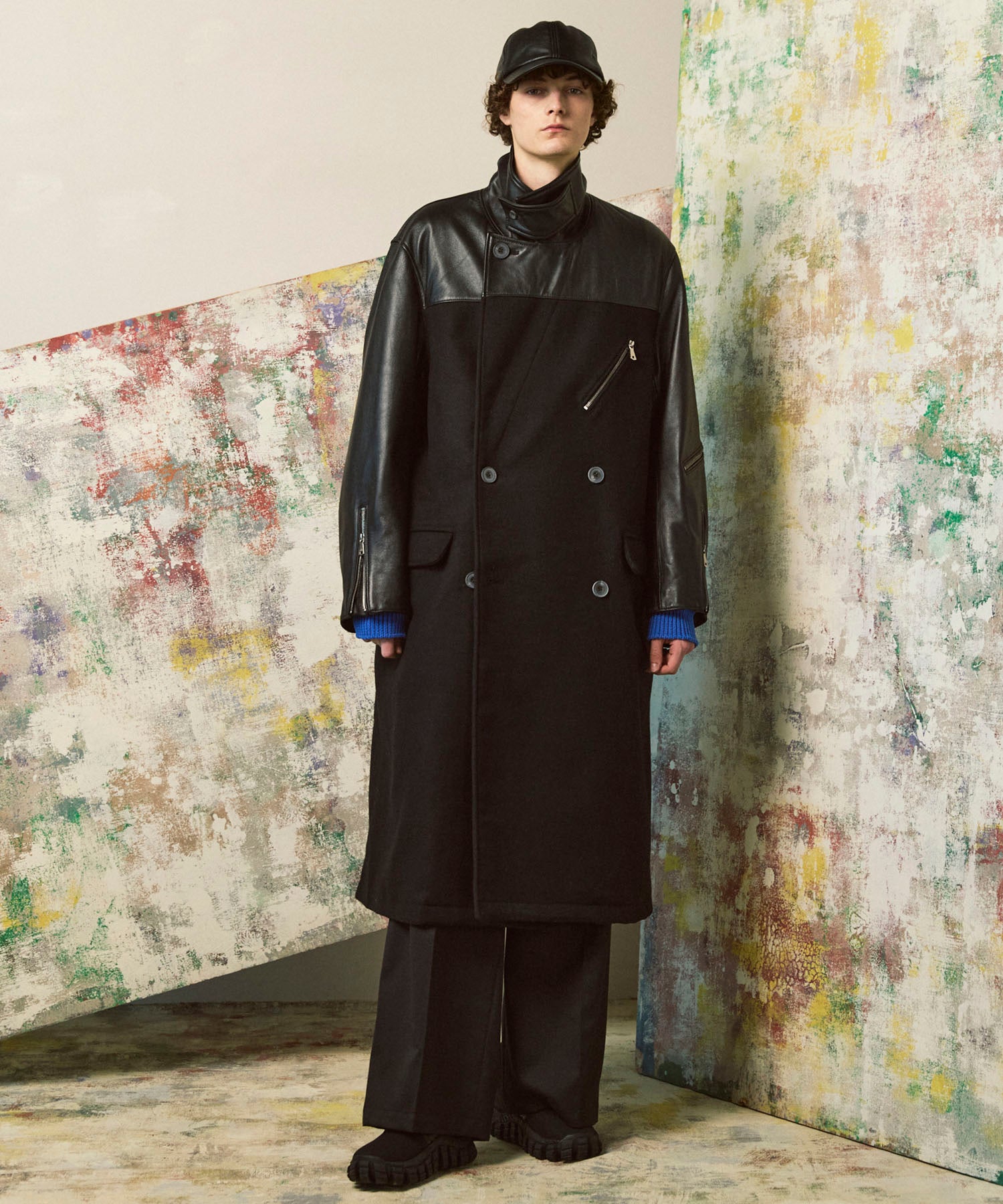 k*s様 shinya Zenovia lambs wool melton Sheep Leather Melton Combination Chester Coat