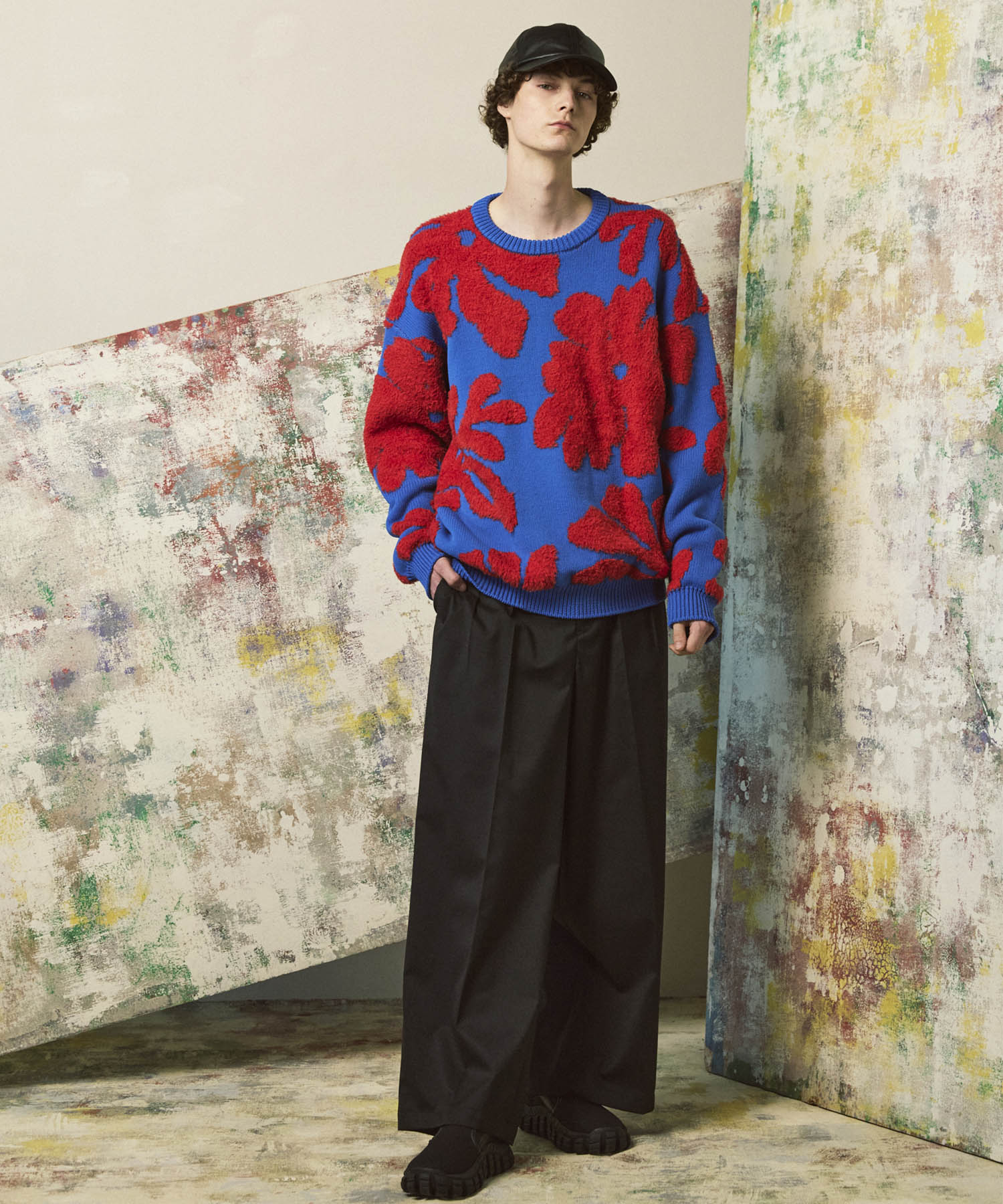 Botanical Jacquard Prime-Over Crew Neck Knit Pullover