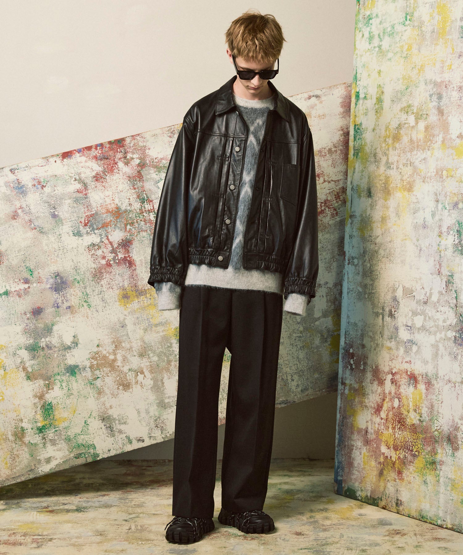 [25AW PRE-ORDER] Diamond Geometric Pattern Prime-Over Crew Neck Mohair Shaggy Knit Pullover