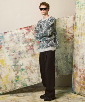 [25AW PRE-ORDER] Diamond Geometric Pattern Prime-Over Crew Neck Mohair Shaggy Knit Pullover