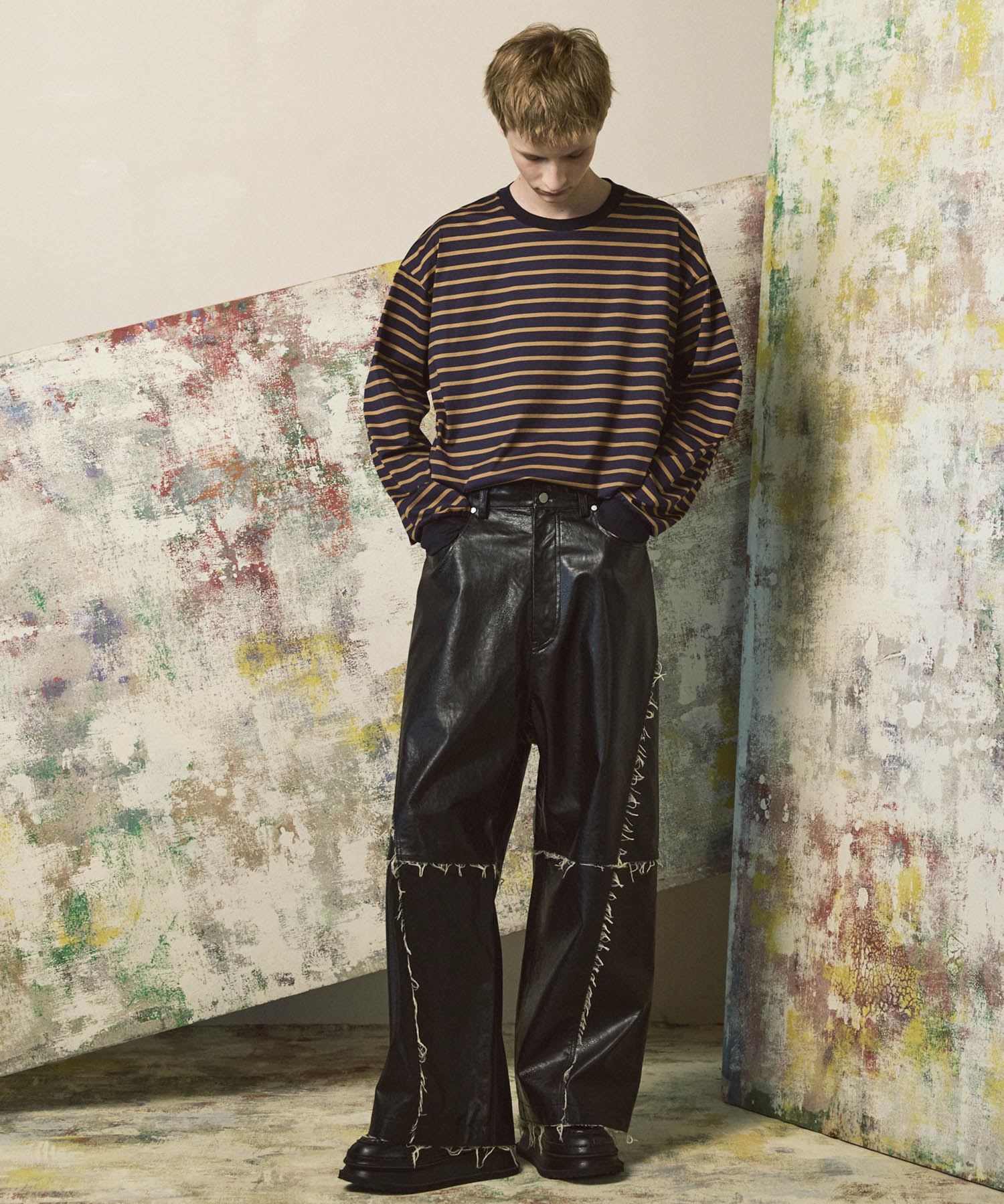 ULTIMA Cotton Border Prime-Over Crew Neck Long Sleeve T-Shirt