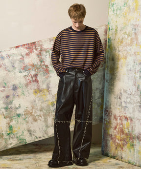 ULTIMA Cotton Border Prime-Over Crew Neck Long Sleeve T-Shirt