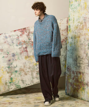 Tape Yarn Mix Hand Knitting Prime-Over Crew Neck Knit Pullover