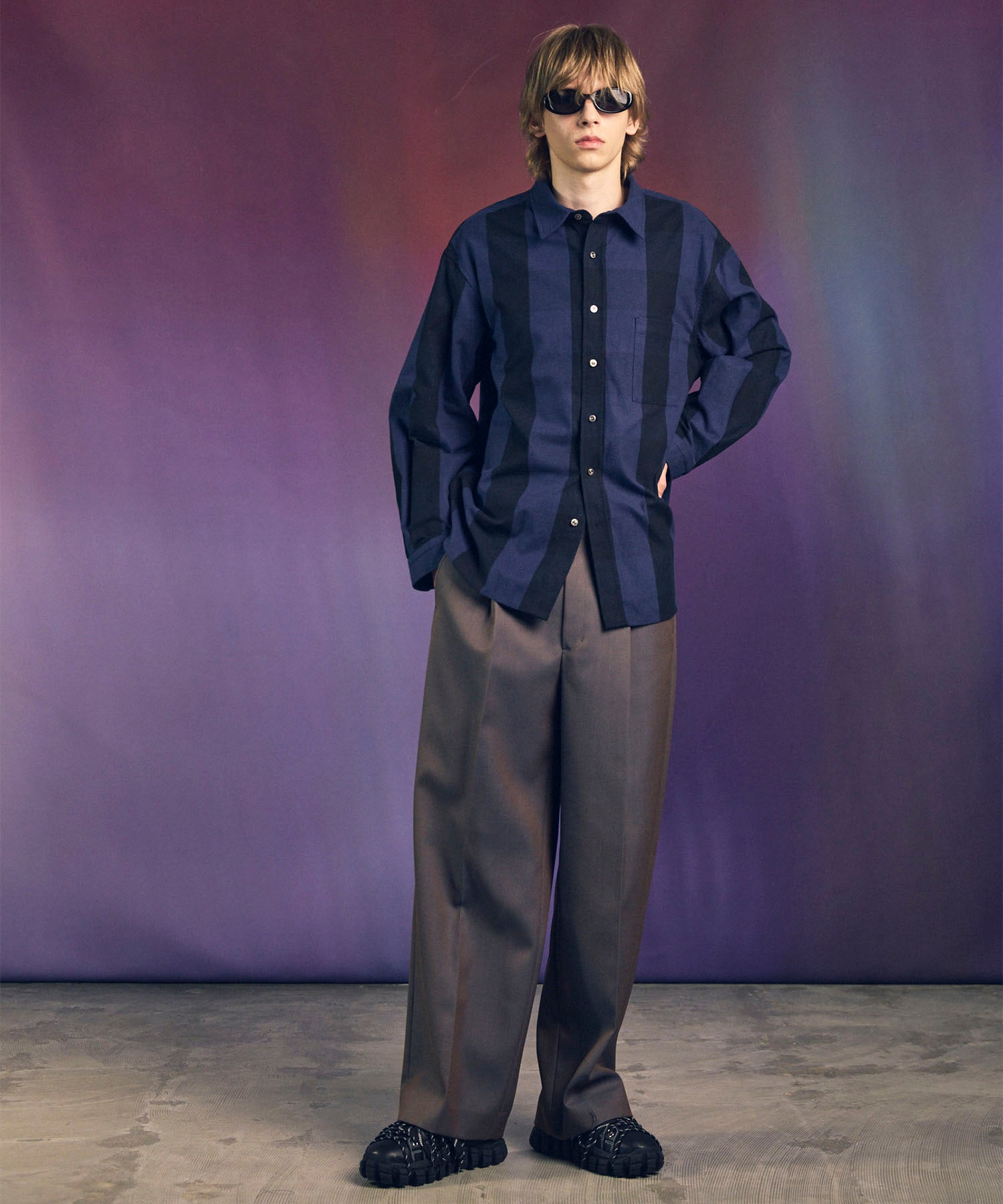4 Colors Chambray Washable Wool Prime-Wide One Tuck Wide Pants