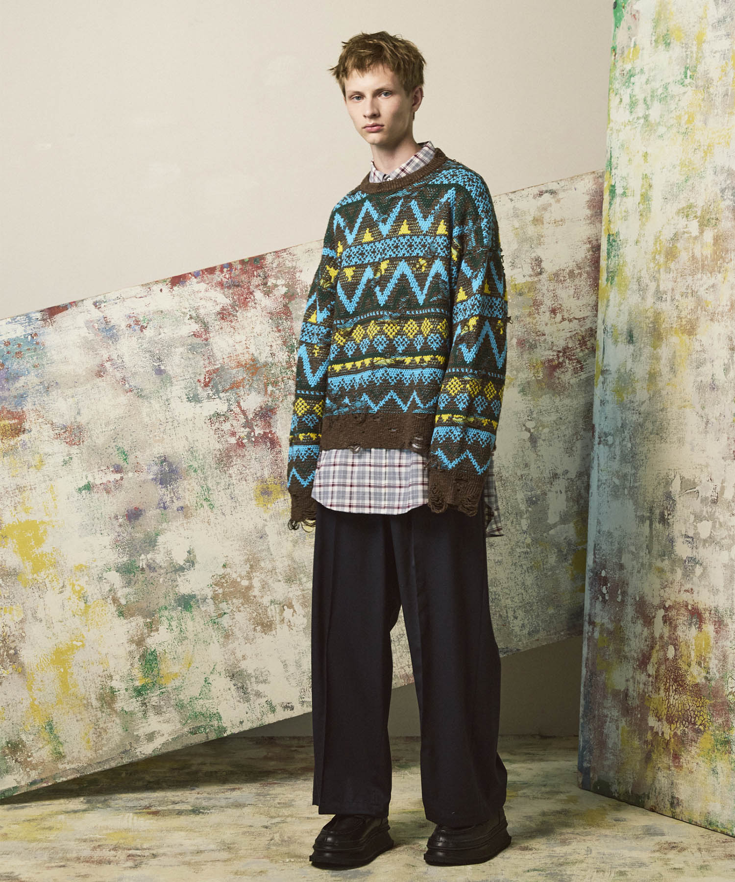 [25AW PRE-ORDER] Nordic Damage Jacquard Prime-Over Crew Neck Knit Pullover