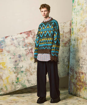 [25AW PRE-ORDER] Nordic Damage Jacquard Prime-Over Crew Neck Knit Pullover