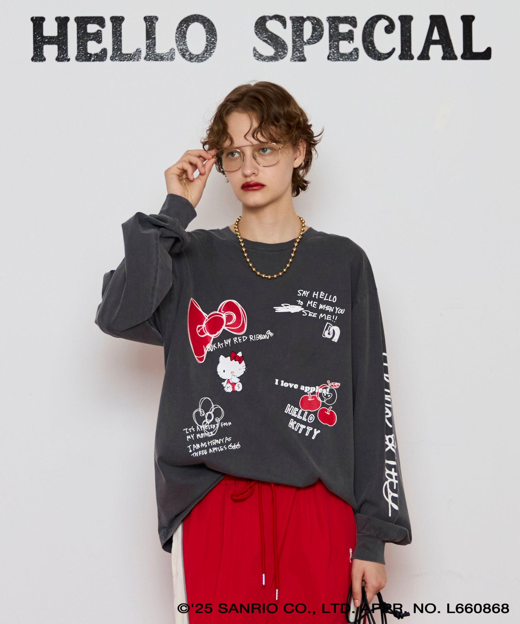 [HELLO KITTY × MAISON SPECIAL] HELLO KITTY Hand iIllust Long-Sleeve T-Shirt