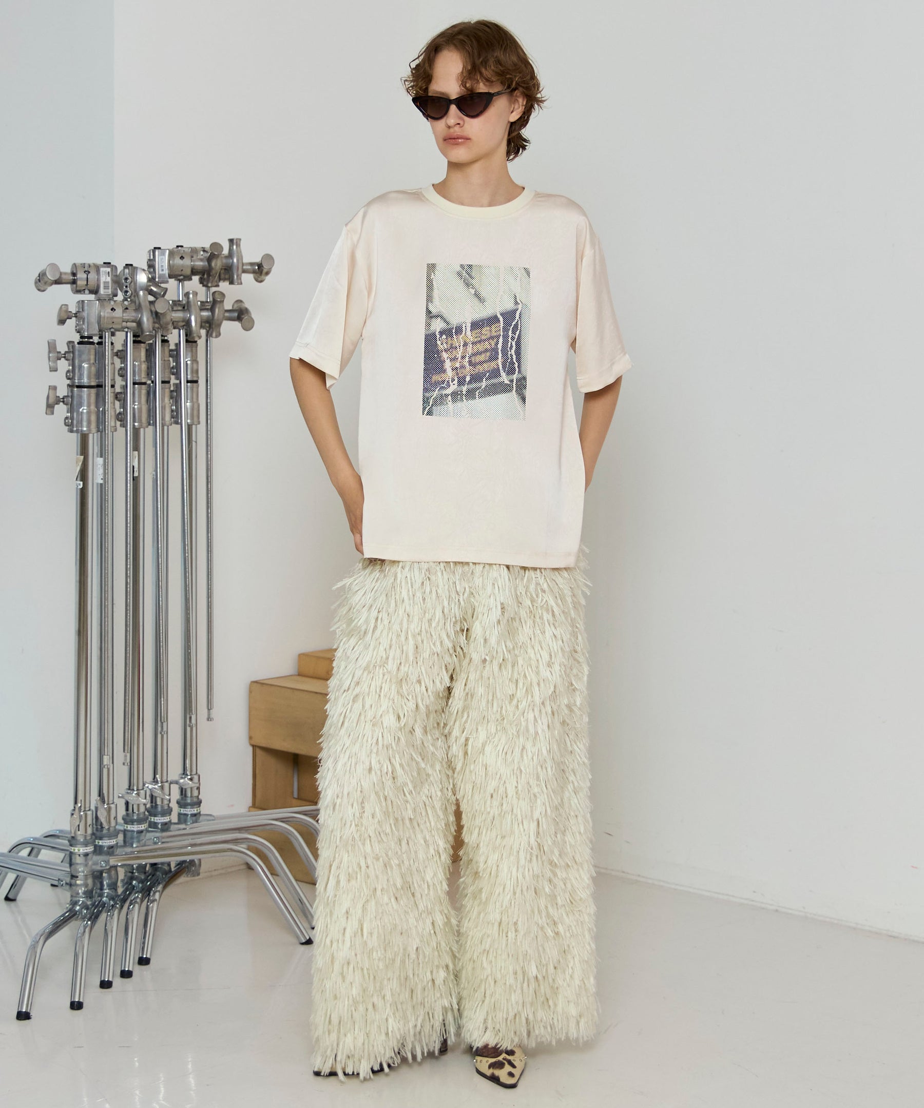 Dot Photo Print Satin T-Shirt