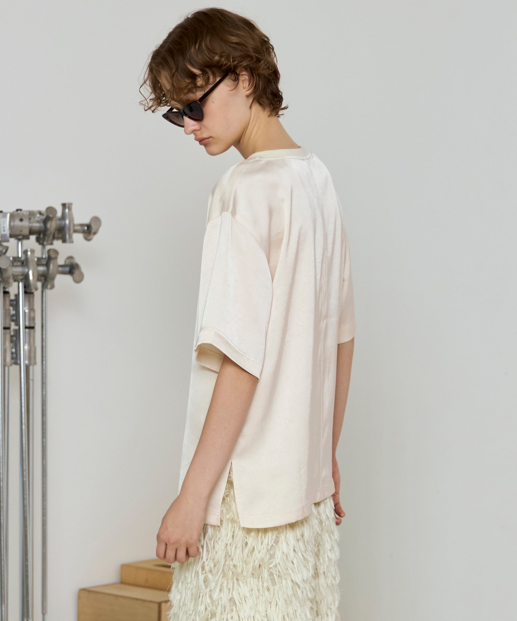 Dot Photo Print Satin T-Shirt