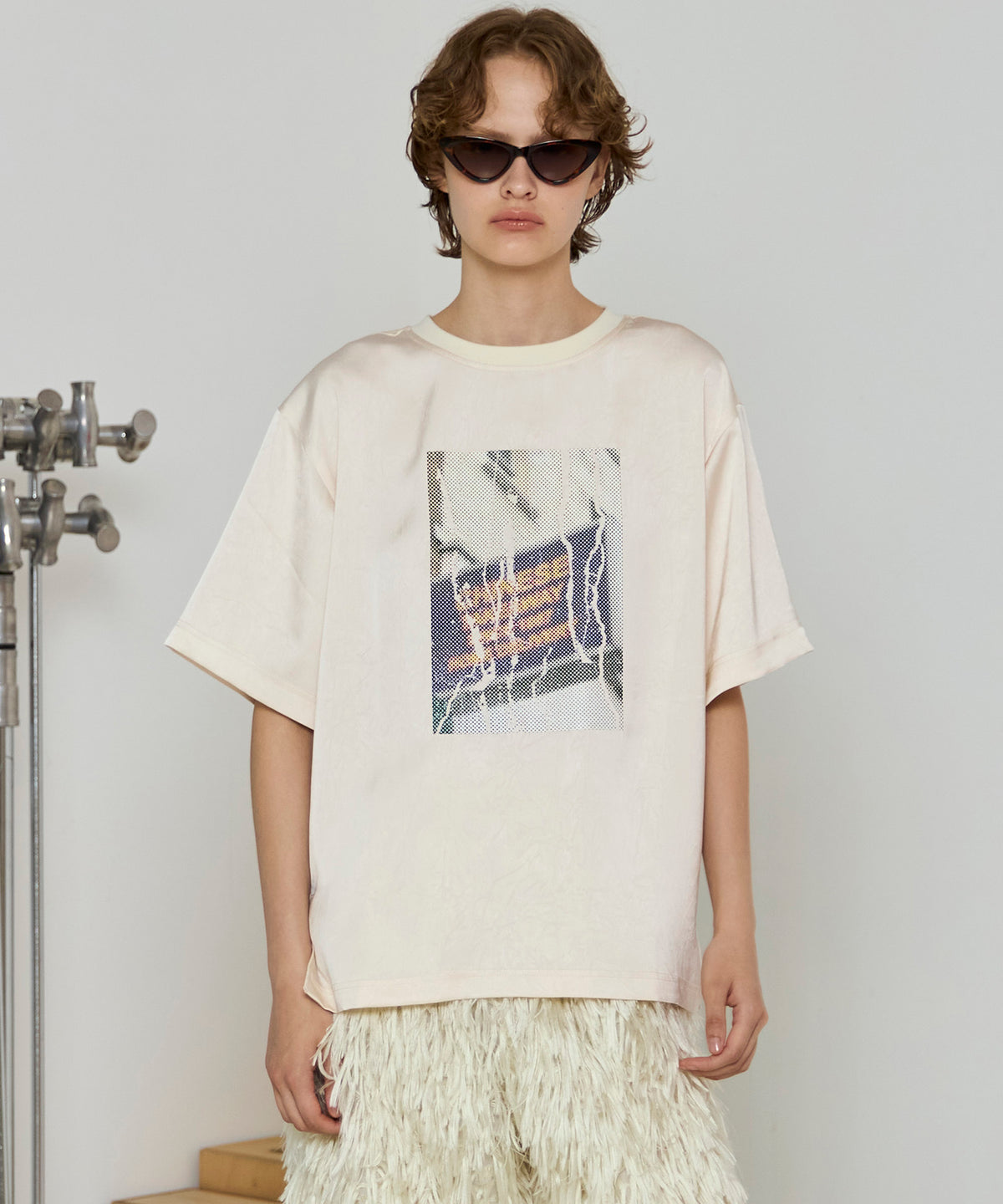 Dot Photo Print Satin T-Shirt