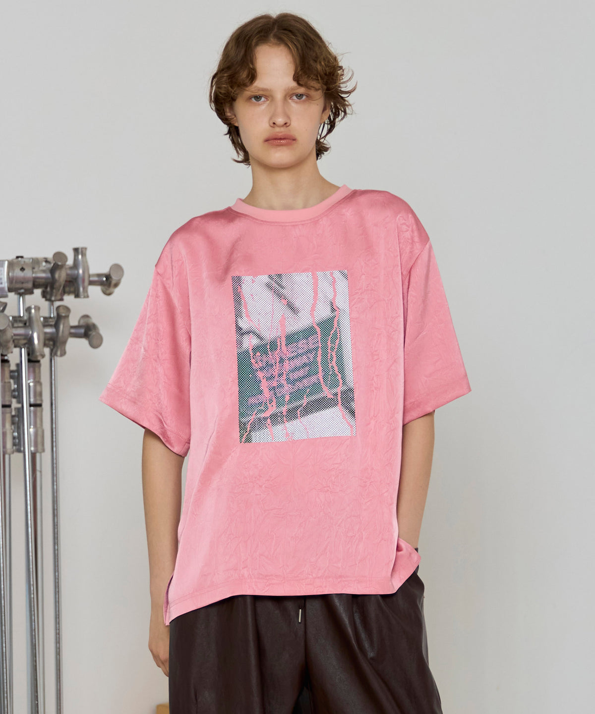Dot Photo Print Satin T-Shirt