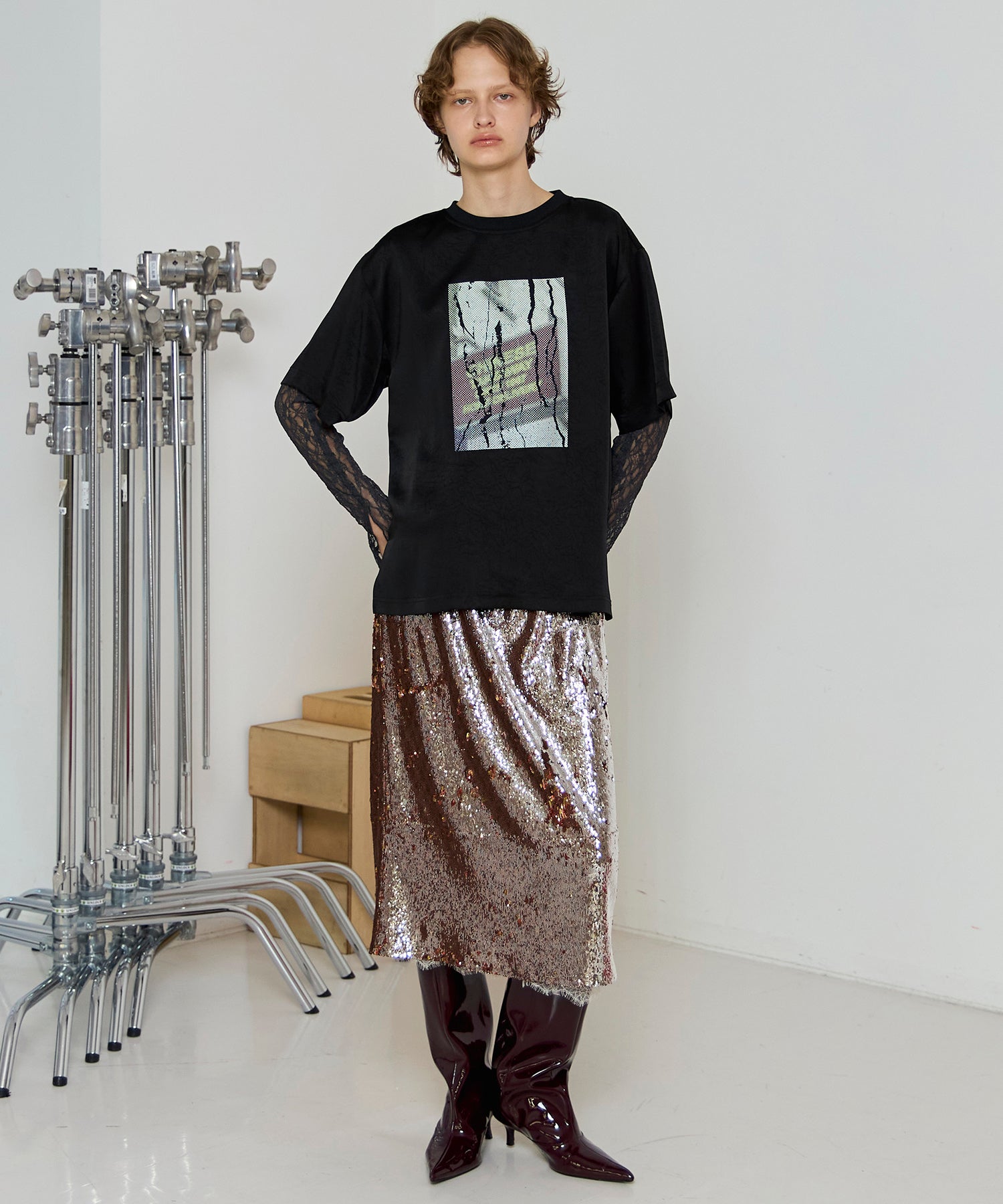 Dot Photo Print Satin T-Shirt