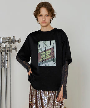 Dot Photo Print Satin T-Shirt