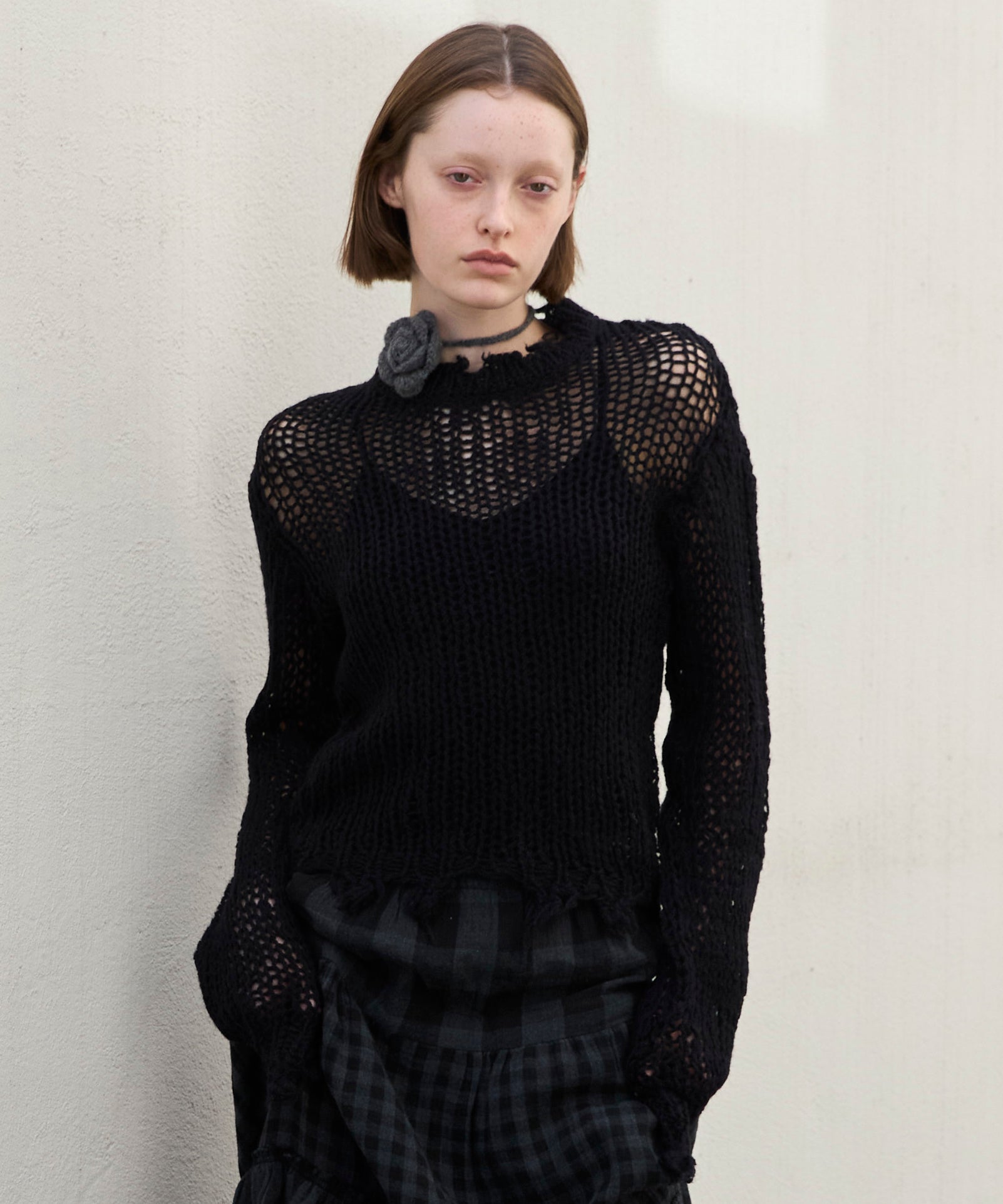 openyy トップス OPEN YY】Knitted DISTRESSED CROP KNIT