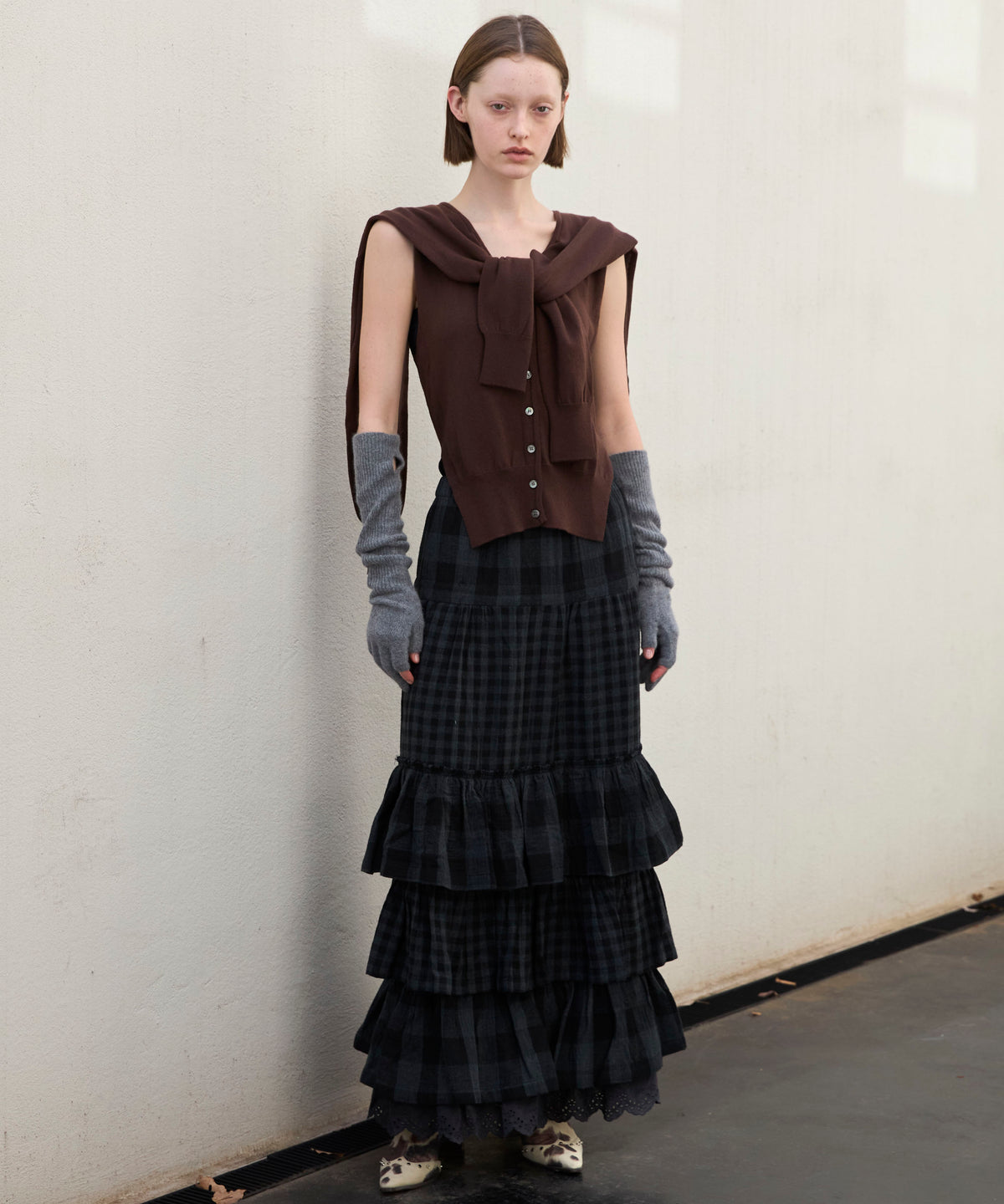 【OPEN YY】Woven ROLLED WAIST TIERED SKIRT
