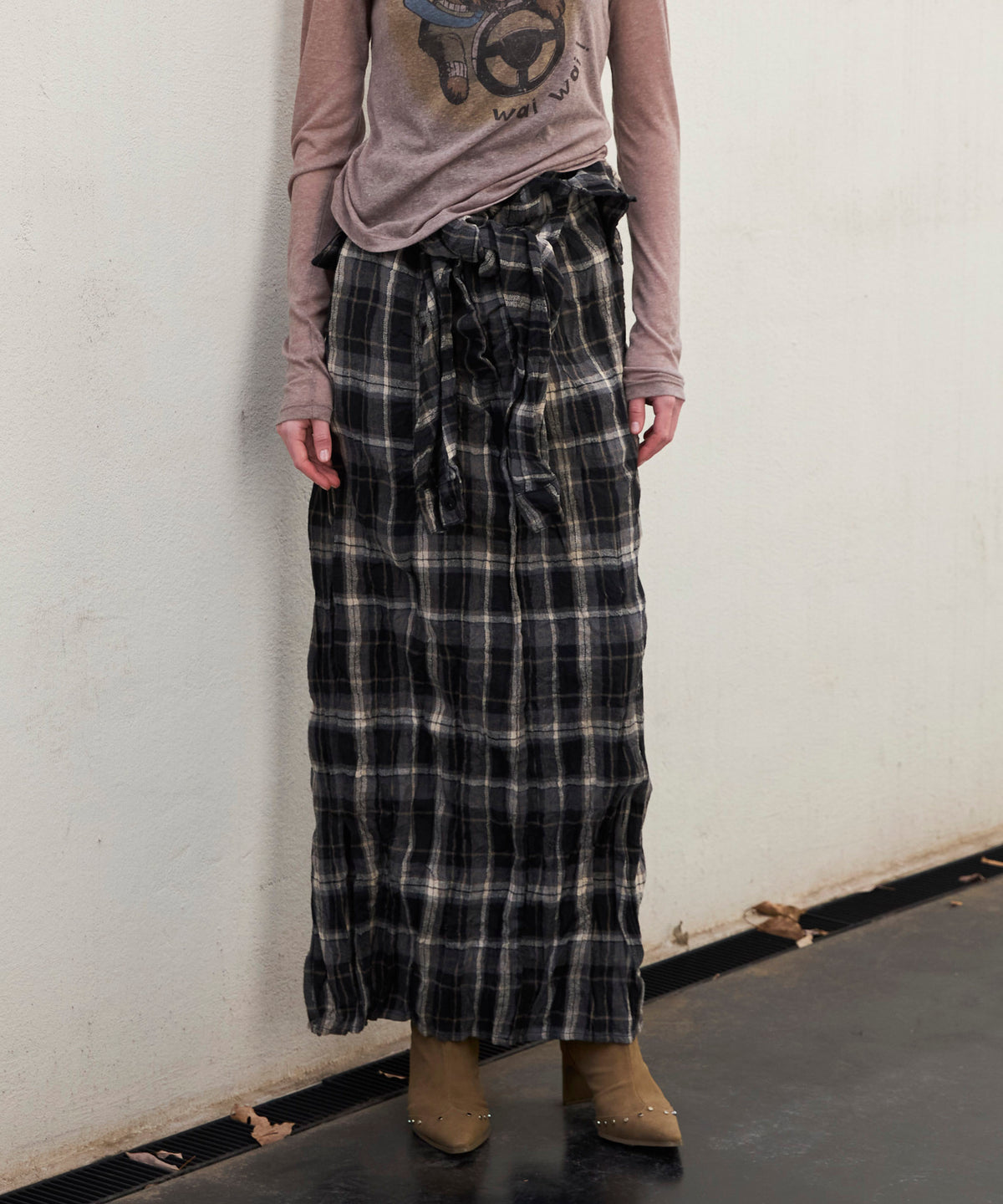【OPEN YY】Woven CRINKLED SHIRT MAXI SKIRT