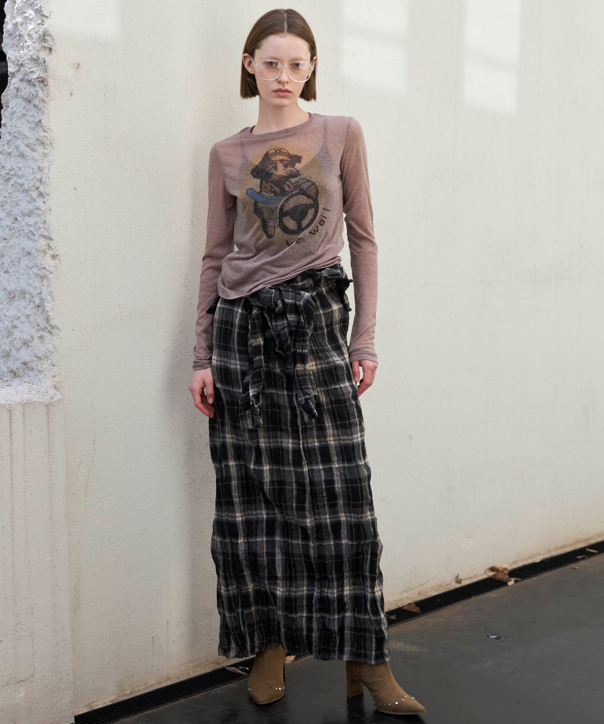 【OPEN YY】Woven CRINKLED SHIRT MAXI SKIRT