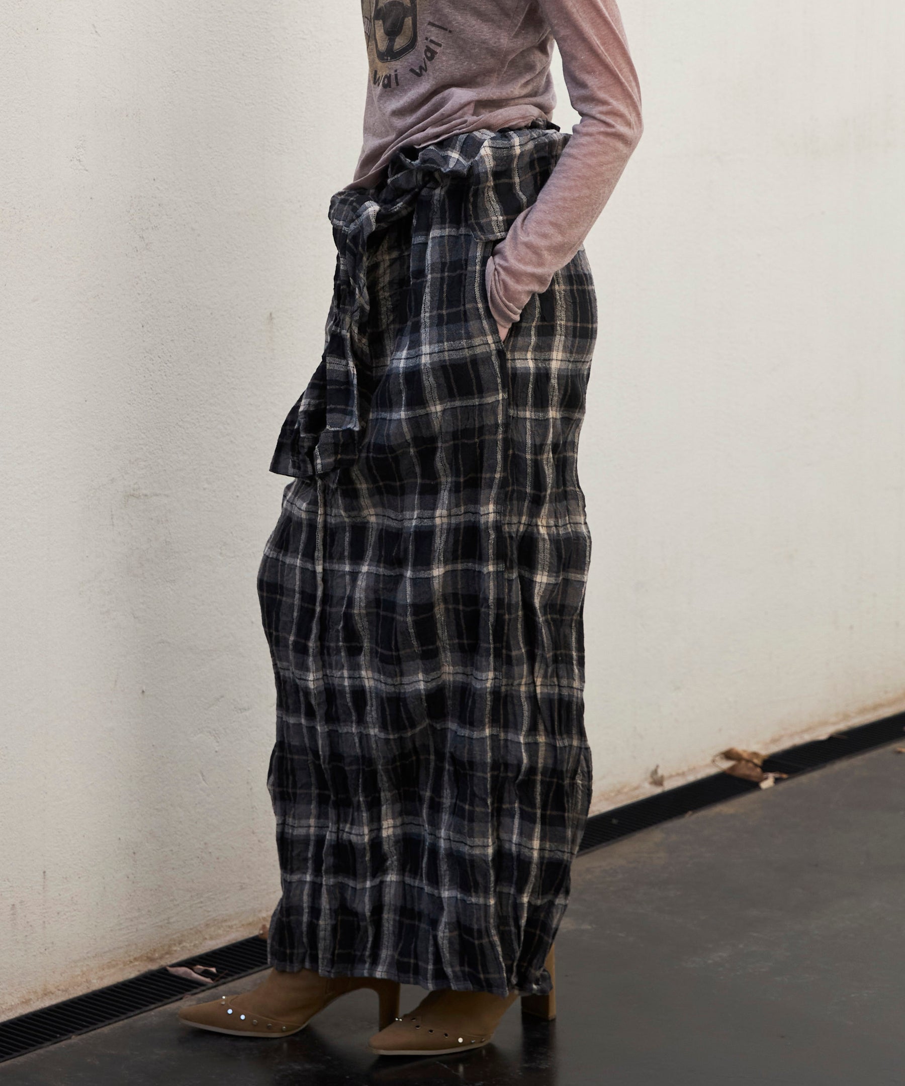 OPEN YY】Woven CRINKLED SHIRT MAXI SKIRT