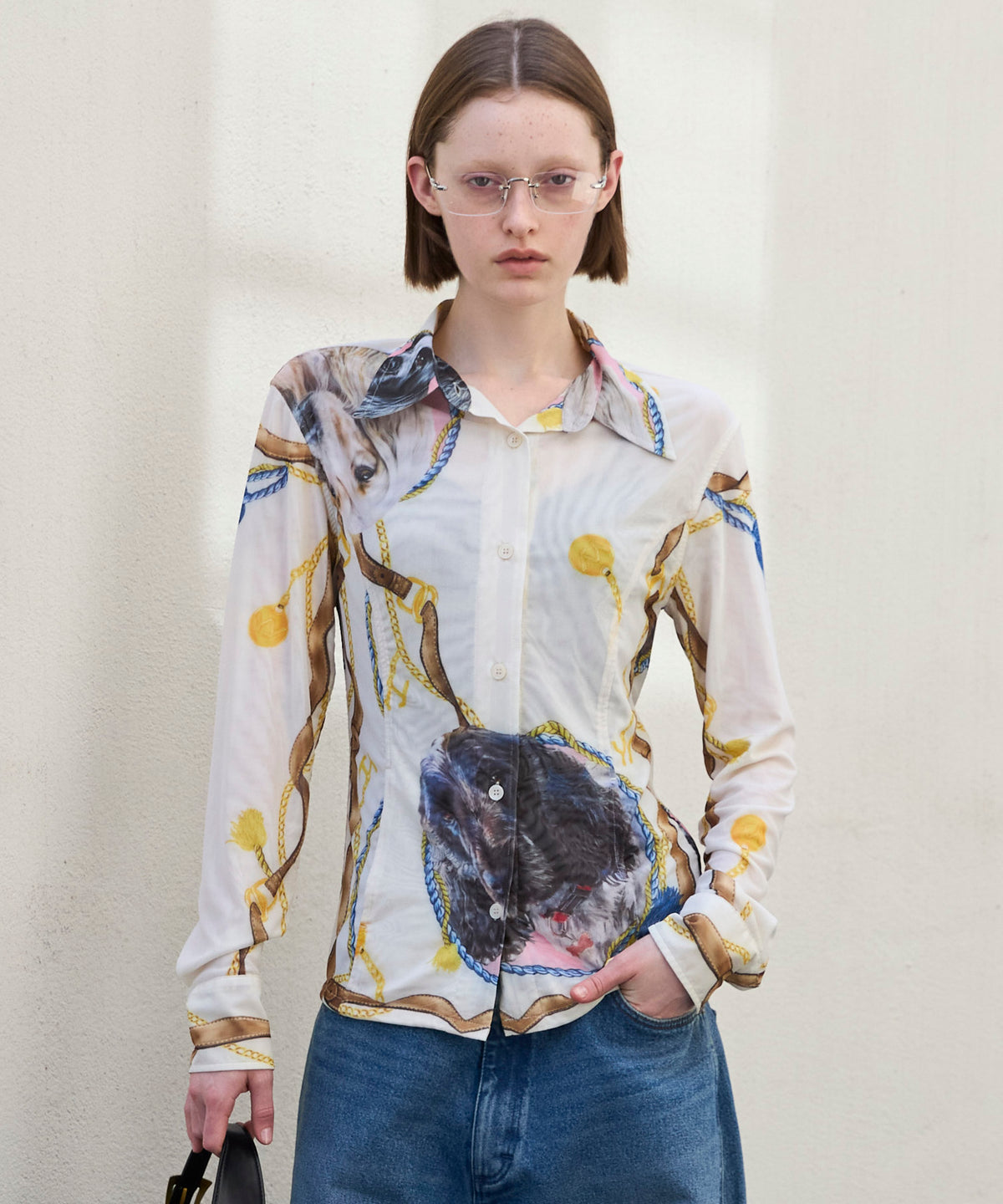 【OPEN YY】Woven MESH PET CLUB PRINT SHIRT