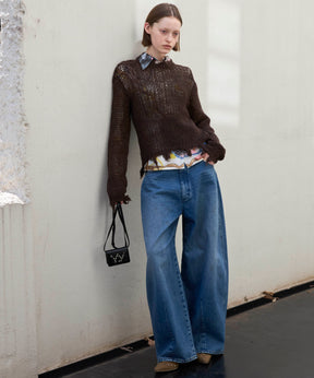 【OPEN YY】Knitted DISTRESSED CROP KNIT